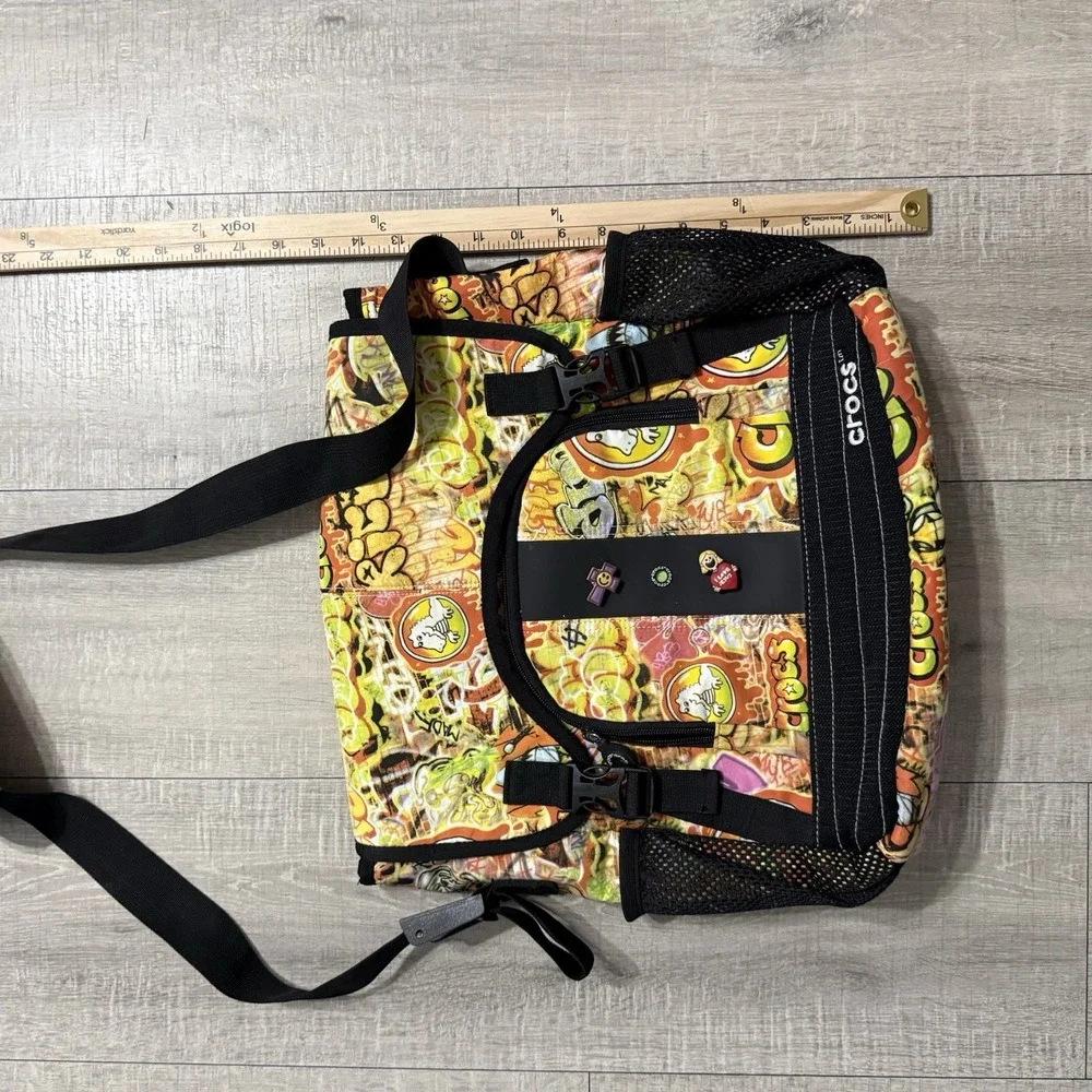 Crocs Graffiti Dinosaur Messenger Bag Adult Lime Green Interior